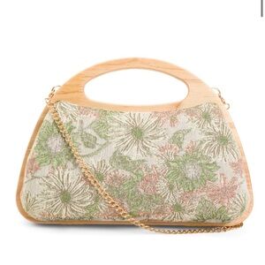 Floral Bamboo Handle Shoulder Bag - Pink & Green